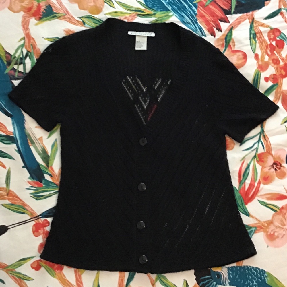 Black crochet short sleeve cardigan